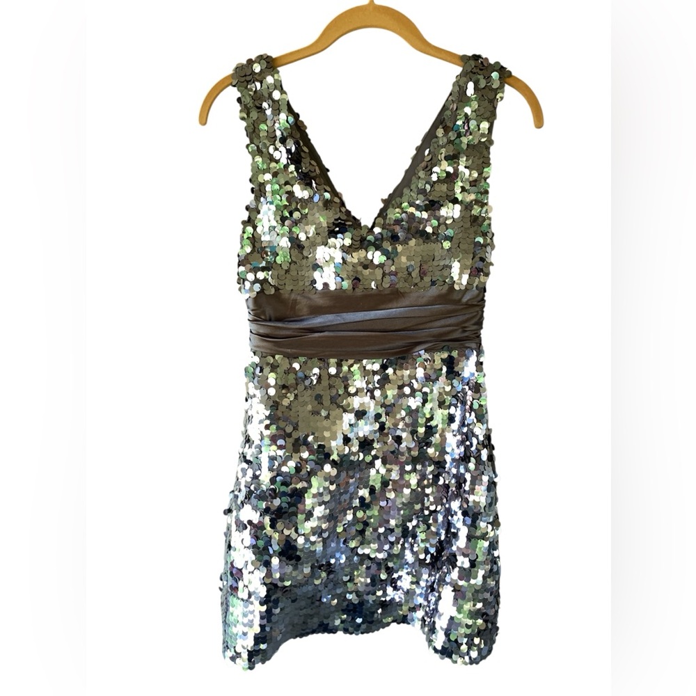 Express Silver Bodycon Mini Dress V-Neck Sleeveless